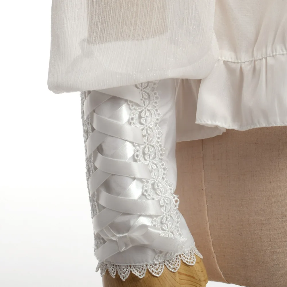 Белая рубашка в стиле Лолиты Женская винтажная стильная блузка с длинным рукавом и стоячим воротником на шнуровке с манжетами