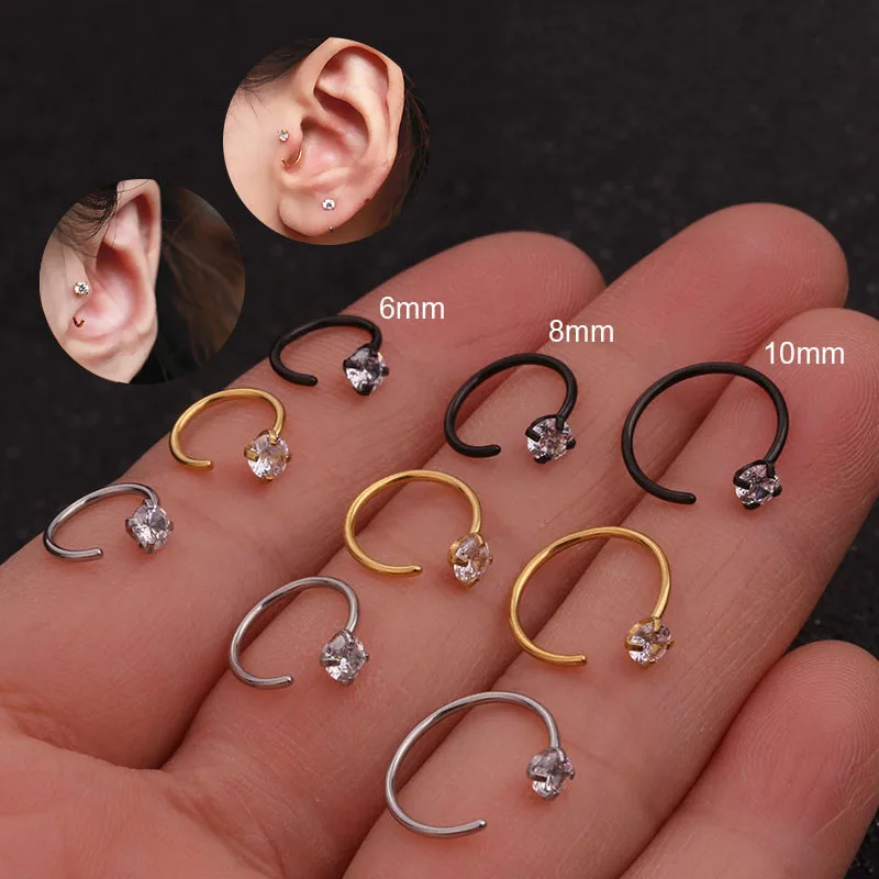 

Feelgood 1PC 0.8mmx6/8/10mmx3mm Stainless Steel Nose Piercing Cz Nose Hoop Helix Cartilage Tragus Ring Body Jewelry