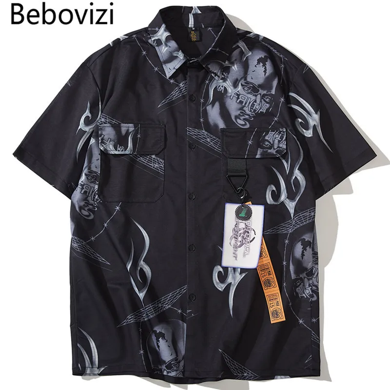 

Bebovizi Hipster Print Shirts Mens Summer Vintage Short Sleeve Hawaiian Shirts Male Casual Streetwear Trending Shirt