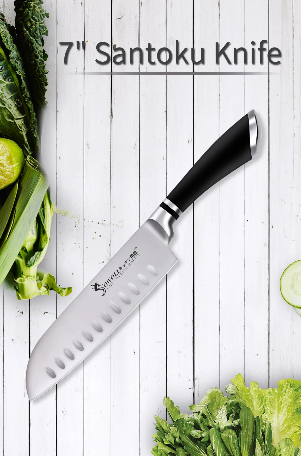 SOWOLL нож из нержавеющей стали 7 дюймов японский нож шеф-повара Santoku кухонный нож профессиональный нож для мяса кухонные инструменты для приготовления пищи