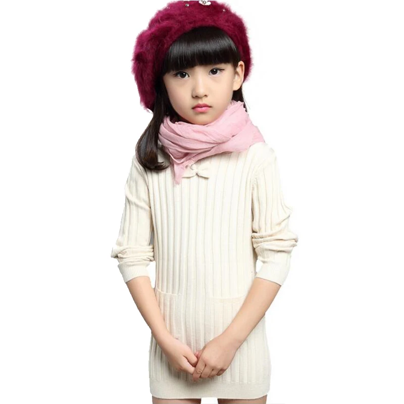

Long Children's Sweater Cute Robe Pull Fille Solid Color Knitted Pullover Turtleneck Sweaters For Girls Underwear Winter Tops