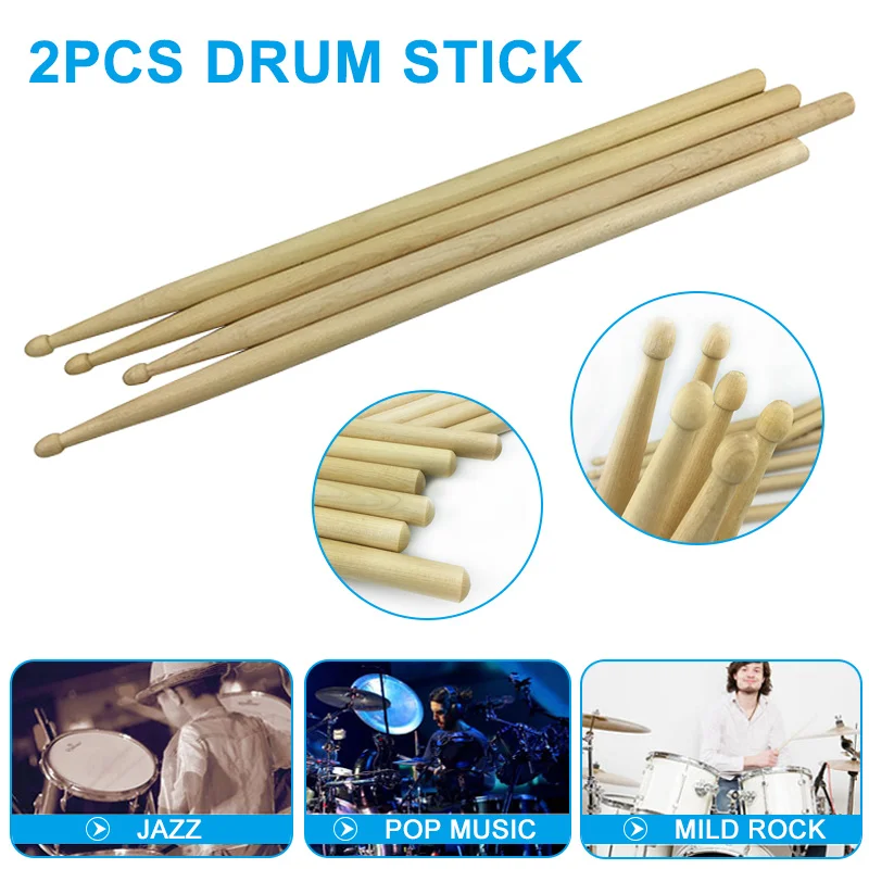 1 Pair Drumsticks Hard Maple Wood Drum Sticks Wood Tip for Students