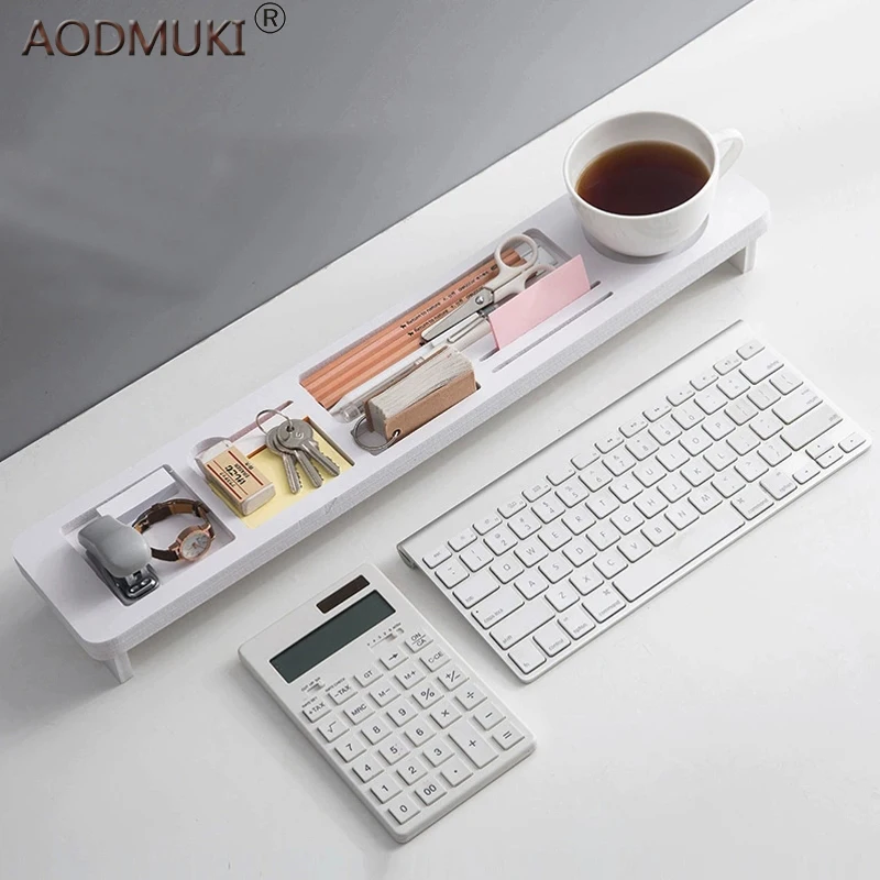 

AODMUKI Multifunction Desktop Computer Keyboard Storage Shelf Wooden Plastic Pen Beads Home Decor Hanger Organizer Box
