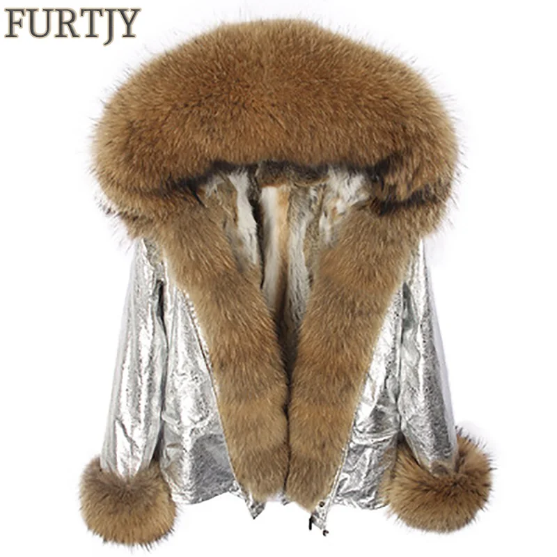 

2019 Real Fur Parka rabbit fur lining hooded long coat parkas outwear army green Large raccoon fur collar winter jacket DHL