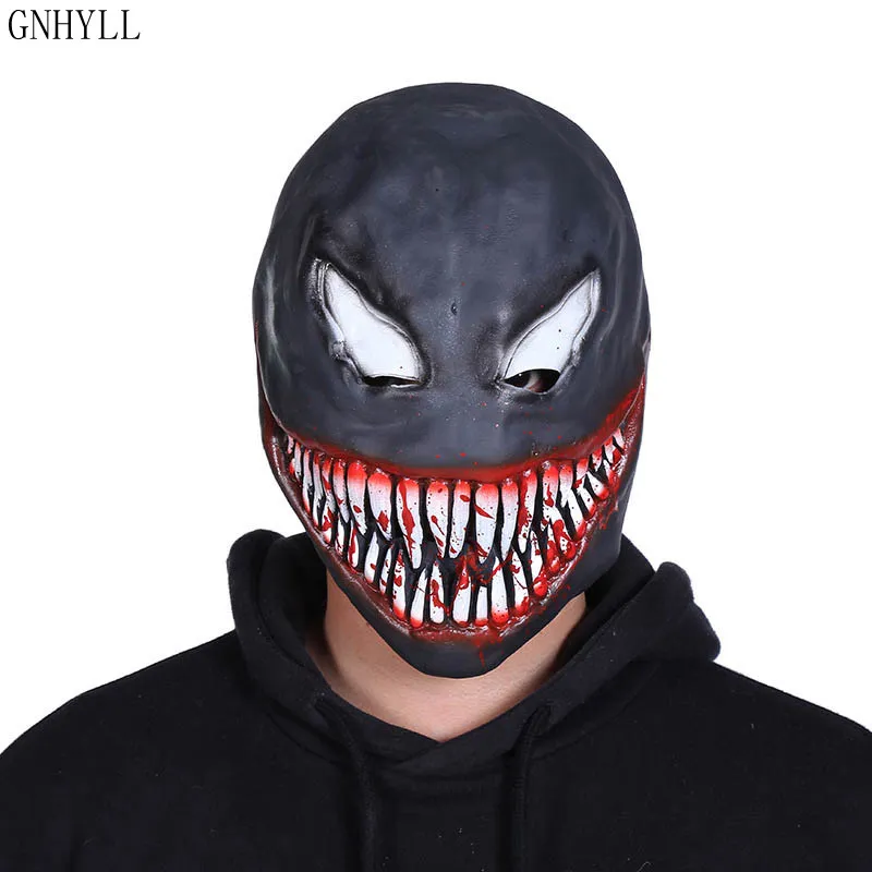 

2018 Movie Venom Edward Eddie Brock Cosplay Masks Full Head Face Latex Creepy Blood Teeth Scary Black Helmet Props Halloween