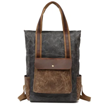 

Large Capacity Travel Backpack Bags Waterproof Waxed Canvas Geniune Leather Bags Men Backpack Designers Laptop Bagpack Rucksack