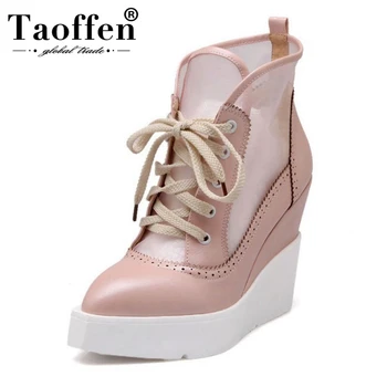 

TAOFFEN Ladies High Heels Shoes Coss Strap Concise Wedges Pumps Women Lace Patchwork Shoes Women Daily Footwear Size 34-40