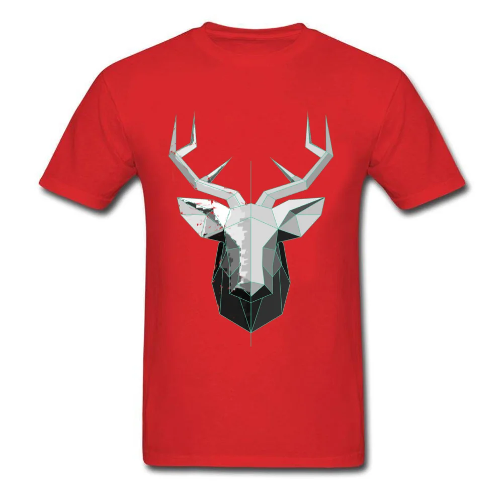 Deer Polygon 2018 Newest Short Sleeve Printed On T Shirt Pure Cotton Crew Neck Men Tees Geek Tee Shirt Summer/Autumn Deer Polygon red