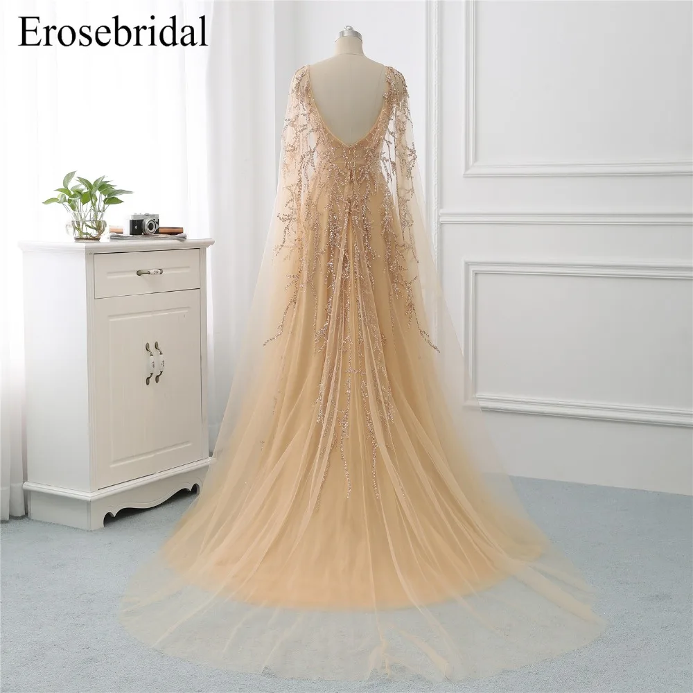 Erosebridal, предпродажа, вышитое бисером, элегантное вечернее платье, новинка, цвет Шампань, а-силуэт, официальная Женская одежда с запахом, Прямая поставка