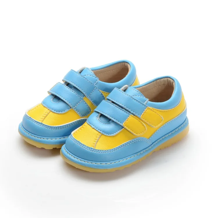 Two Strapes Blue Yellow Baby Boy Squeaky Shoes Nonslip Toddler Shoes Size 3456789 Free Shipping