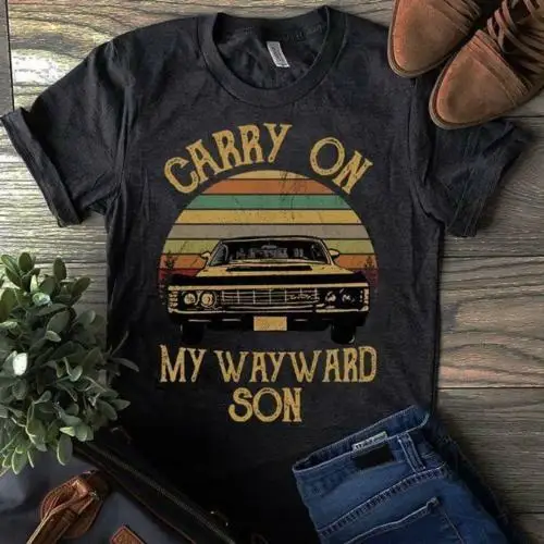 

Supernatural Vintage T Shirt Carry On My Wayward Son Dark Heather Men Made In Us