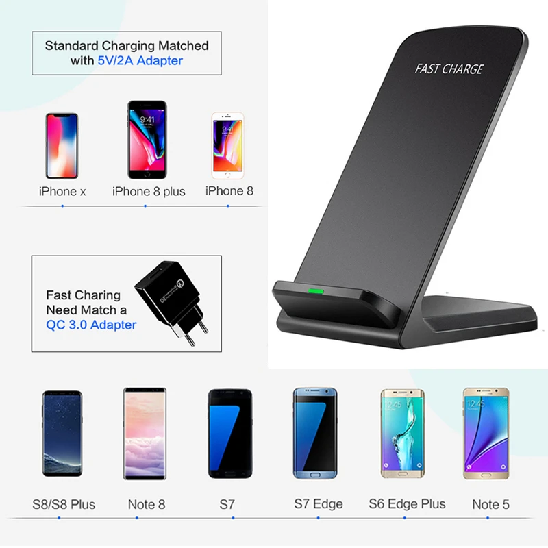 Беспроводное зарядное устройство Qi 10 Вт для iPhone X 8 Plus / Samsung S9 S8 S7 S6 edge Note держатель