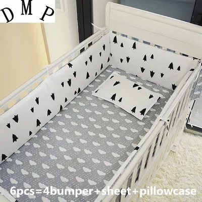 

Promotion! 6PCS 100% cotton baby bedding set sheets super soft infant cot sheets , include(bumpers+sheet+pillow cover)