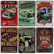 [InFour+] винтажные металлические таблички для гаража и обслуживания, домашний декор, винтажные жестяные вывески для паба, винтажные декоративные тарелки, металлические настенные художественные