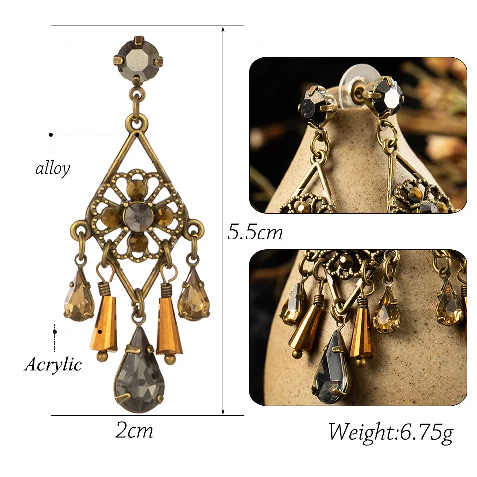 Bohemia Hollow flower Long Dangle Earring for women Vintage Long tassel Crystal Wood bird Women's earrings jewelry