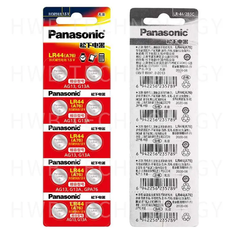 6 шт. PANASONIC LR44 A76 AG13 0% Hg SR1154 357 LR 44 1,5 V батареи для калькулятора 0% Hg