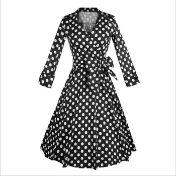 

2018 autumn dress Hepburn style Half sleeve slim retro fluffy V-neck fashion casual temperament dress