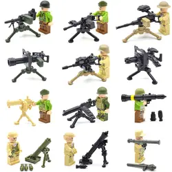 Современные WW2 Гатлинга машины Пистолеты солдатами блоки тяжелого Книги об оружии Базука RPG раствор Строительный кирпич игрушки для детей
