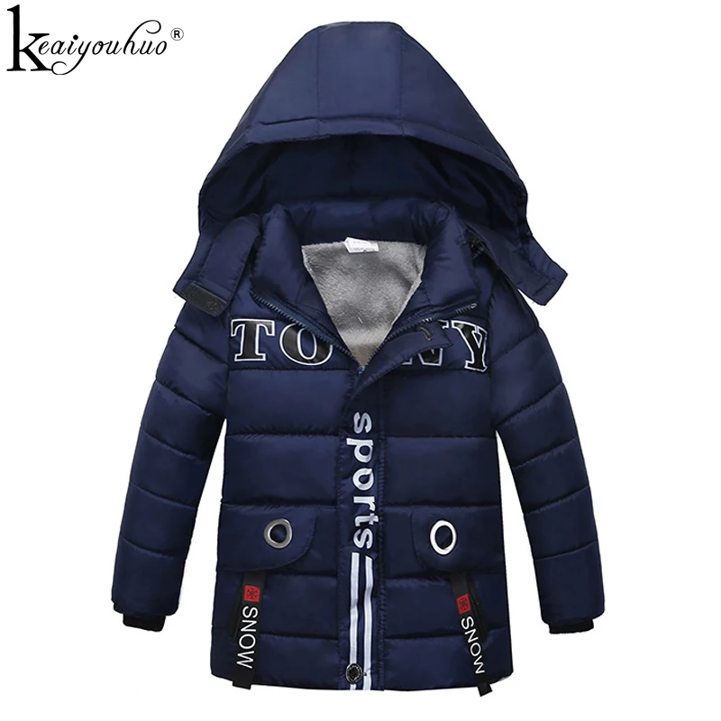 

KEAIYOUHUO New 2018 Winter Boys Coats Long Sleeve Hooded Jackets For Boys Clothes Cotton Letter Children Clothing Kid Outerwear