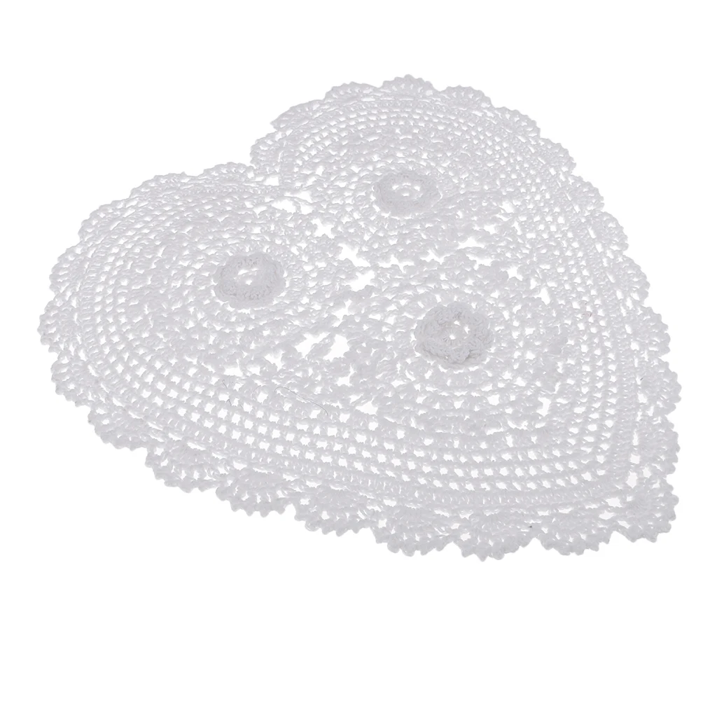 

Heart Shape Hand Crochet Table Cover Doily Lace Doilies Placemat Mat 36cm