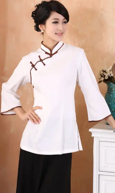 Шанхай Высокое качественное платье Ципао Китайская традиционная одежда кофточка Ципао женские топы Cheongsam рубашка блузка Прямая поставка - Цвет: White Blouse