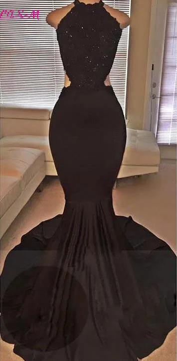 Сексуальное платье-Русалка с низким вырезом на спине платья для выпускного вечера Черный Холтер Длинные кружевные платья в официальном стиле бисерные аппликации платье подружки невесты Свадебные платья Гала