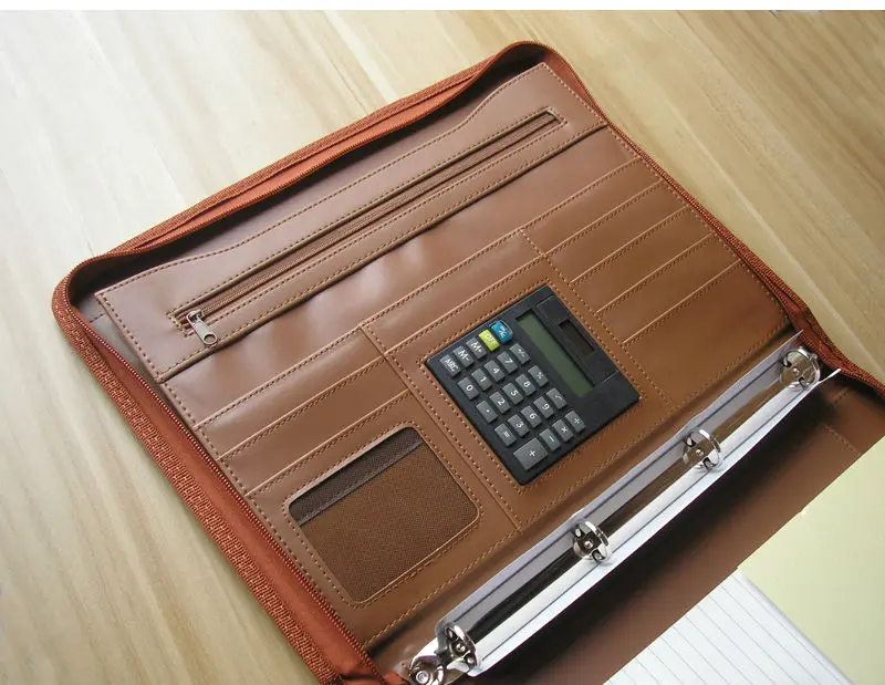 Высокое качество ткани с застежкой-молнией A4 кожаная папка сумка менеджера портфель с ручкой калькулятор папка на кольцах 442C