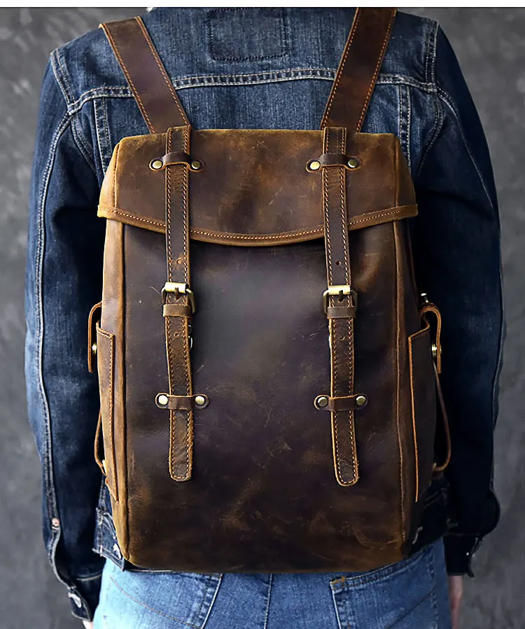 BJYL мужской рюкзак из натуральной кожи 1" сумка на плечо для ноутбука ретро ручная работа Школьные Сумки crazy horse кожаные мужские дорожные рюкзаки