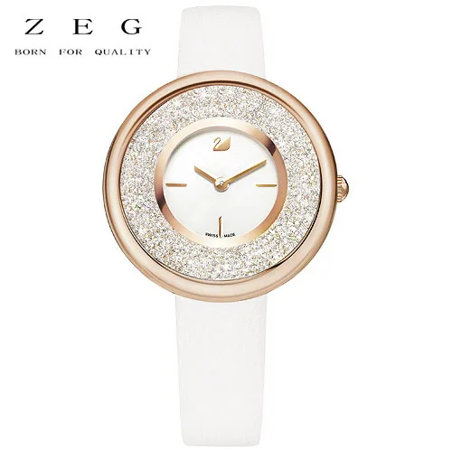 

ZEG High Quality 2018 Latest SWARO Original 1:1 Lovely Crystals Mini Watch Leather Strap White Has Logo Women Jewelry Free Mail