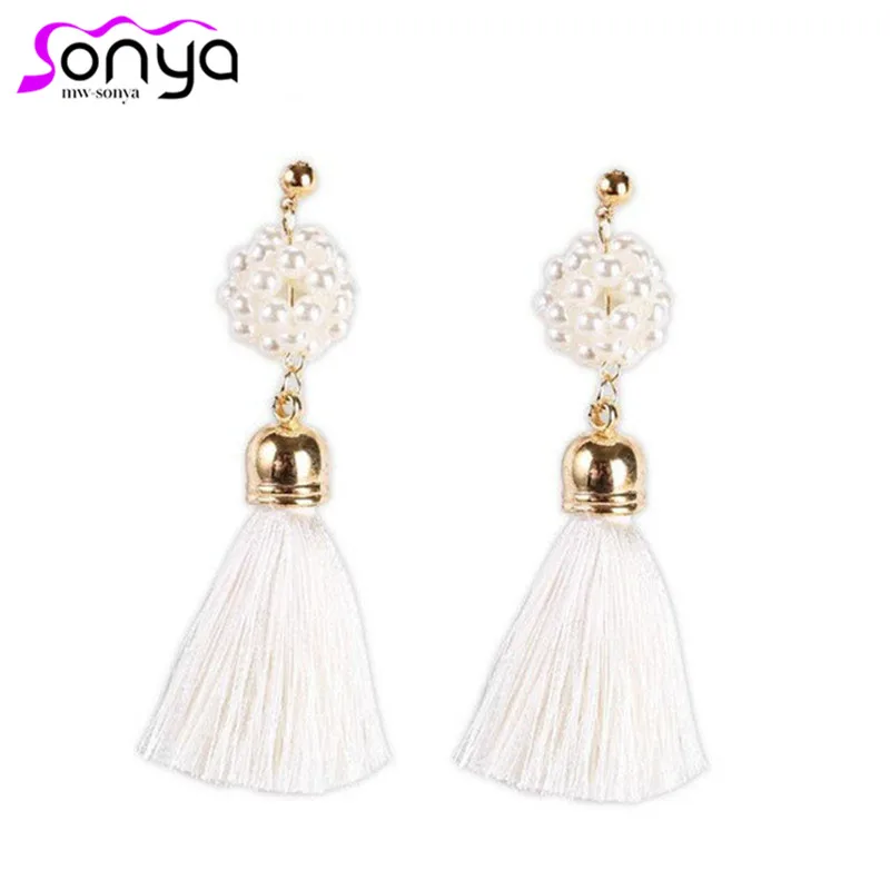 

Imitation Pearl Beads Women Tassel Earrings White Short Wire Fringed Thread Statement Dangle Earrings Wedding Jewelry 3A5011