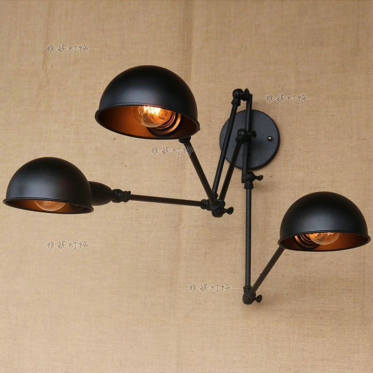 

black 3 heads mechanical loft iron wall light American Cafe restaurant retro study bedside arm wall lamp ZA GY275