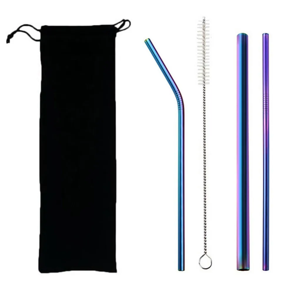 

5Pcs Reusable Metal Straw Eco Friendly 304 Stainless Steel Straw Drinking Straw wholesale With Cleaning Brush Party Accessory