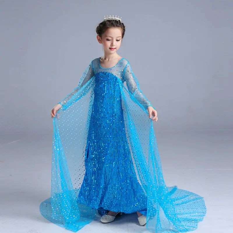 

Girls dress 2018 new European and American girls long-sleeved mesh sequin dress children's princess dress mopping