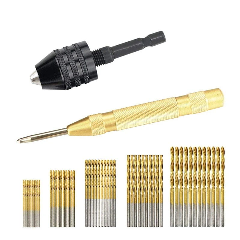 

1/4 Inch Hex Shank Keyless Drill Chuck Quick Change Drill Adapter (0.3-6.5Mm) With 50 Pcs Twist Drill Bit Set And Automatic Pu