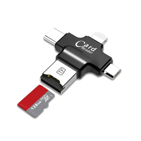 USB, Lightning, TYPE-C, Micro USB(OTG) 4 в 1 Usb флэш-накопитель для iPhone 5/6/6 S/6 Plus/7/7 S/7 Plus/8/8 Plus/X и Android телефон - Цвет: Black(Built-in TF )