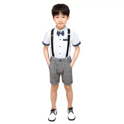 Летняя одежда с цветочным принтом для мальчиков Детский комбинезон, костюмы официальная рубашка из хлопка, штаны для школы, костюм для