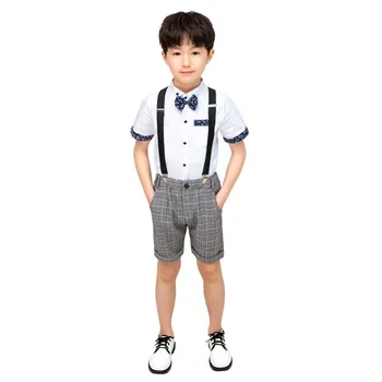 

Flower Boys Summer Clothes Kids Overall Suits Cotton Formal Shirt Pants for School Performance Suits Wedding Birthday Costume