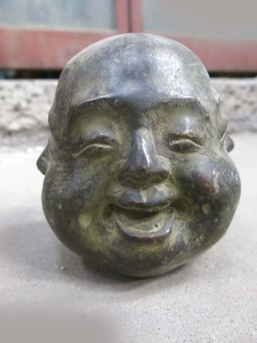 

DS China bronze carved Buddhism four face Buddha head sculpture Statue