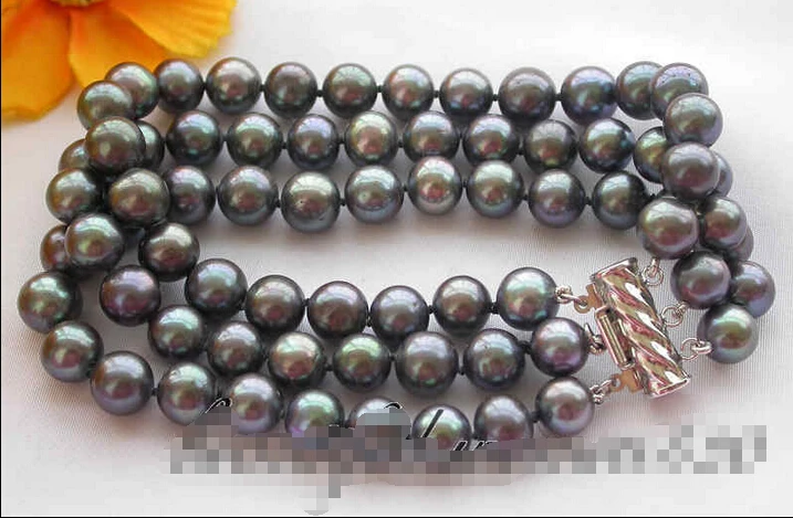 

Free shipping >>>>>>z3192 3row 8" 9mm round black freshwater pearl bracelet