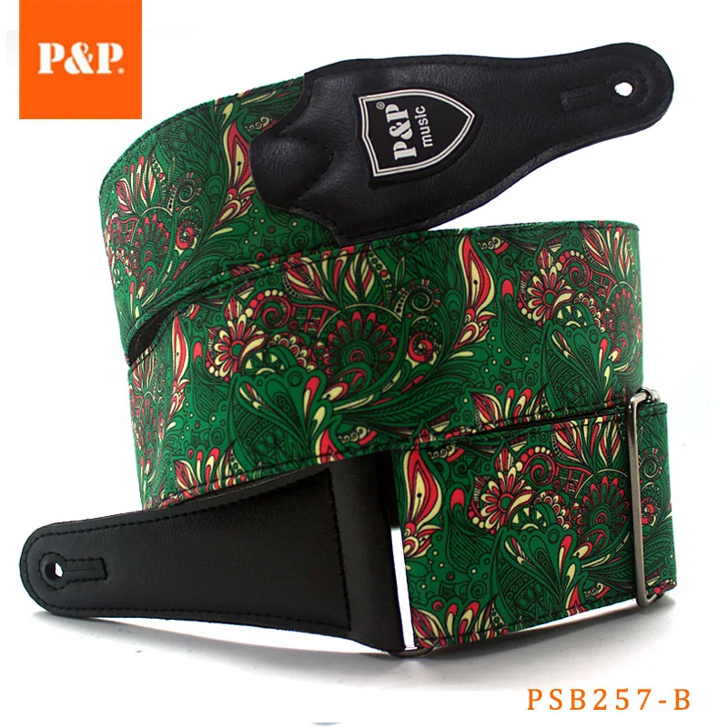 

Green guitar strap Widen acoustic guitar strap Comfortable electric bass belt genuine leather ends