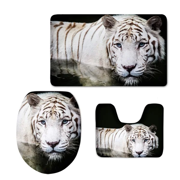 HUGSIDEA Cool 3D Animal Bengal White Tiger Print Toilet Set Covers for