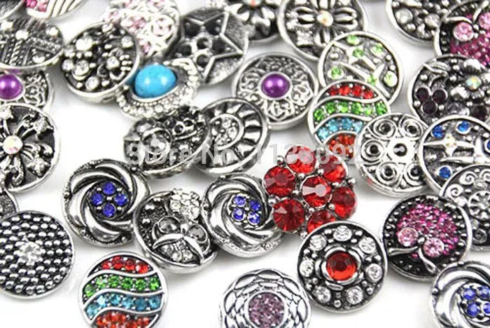 

wholesale 50pcs/lot High quality Mix Many styles 18mm Metal Snap Button Charm Rhinestone Styles Button Ginger Snaps Jewelry