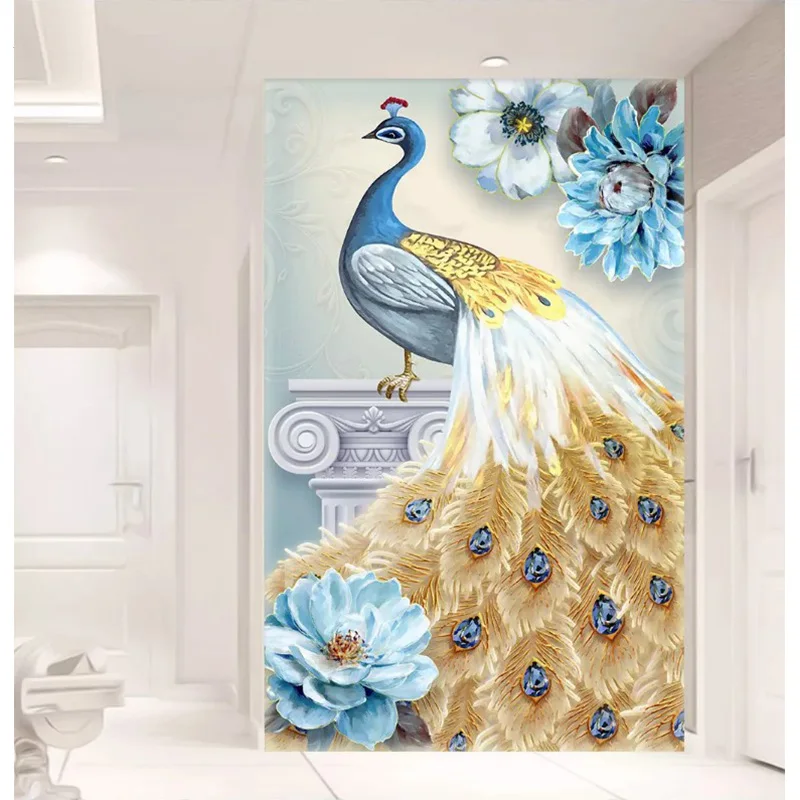 

Youran DIY Rhinestone Diamond Embroidery Full Round Beads Animals Peacock Pattern Diamond Mosaic Kit Retro Home Decor Painting