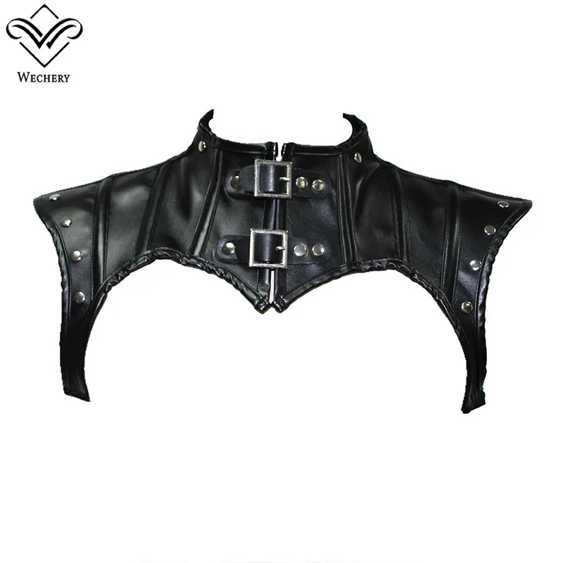 

Wechery Cut Out Shapewear Short Gothic Shoulder Tops Women's Steampunk Lace Up Accessories Sexy Leather Rivets Corsets Top