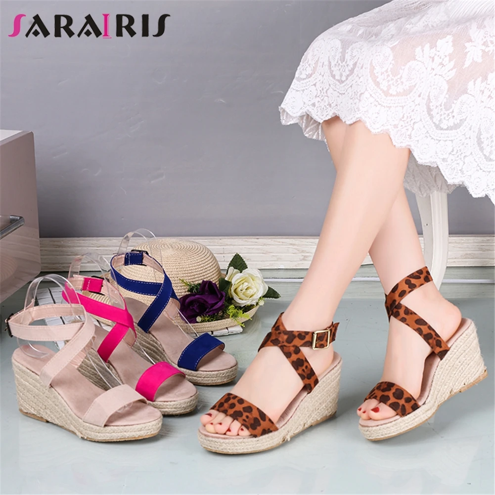 

SARAIRIS Large Size 43 New Arrivals Summer Sandals Woman Shoes 2019 Buckle Platform Wedge High Heels Shoes Woman Sandals
