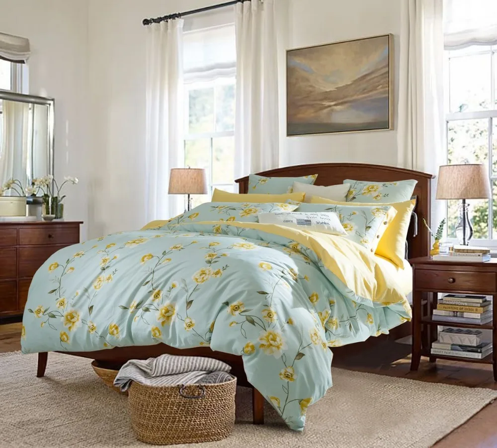 4PCS Pure Cotton American style Bedding Set Reactive Printing Home