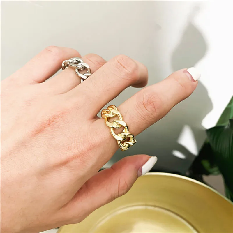 

SRCOI Retro Personality Metal Adjust Ring Europe Gold Silver Color Hollow Twist Chain Open Ring Female Geometric Women Jewelry