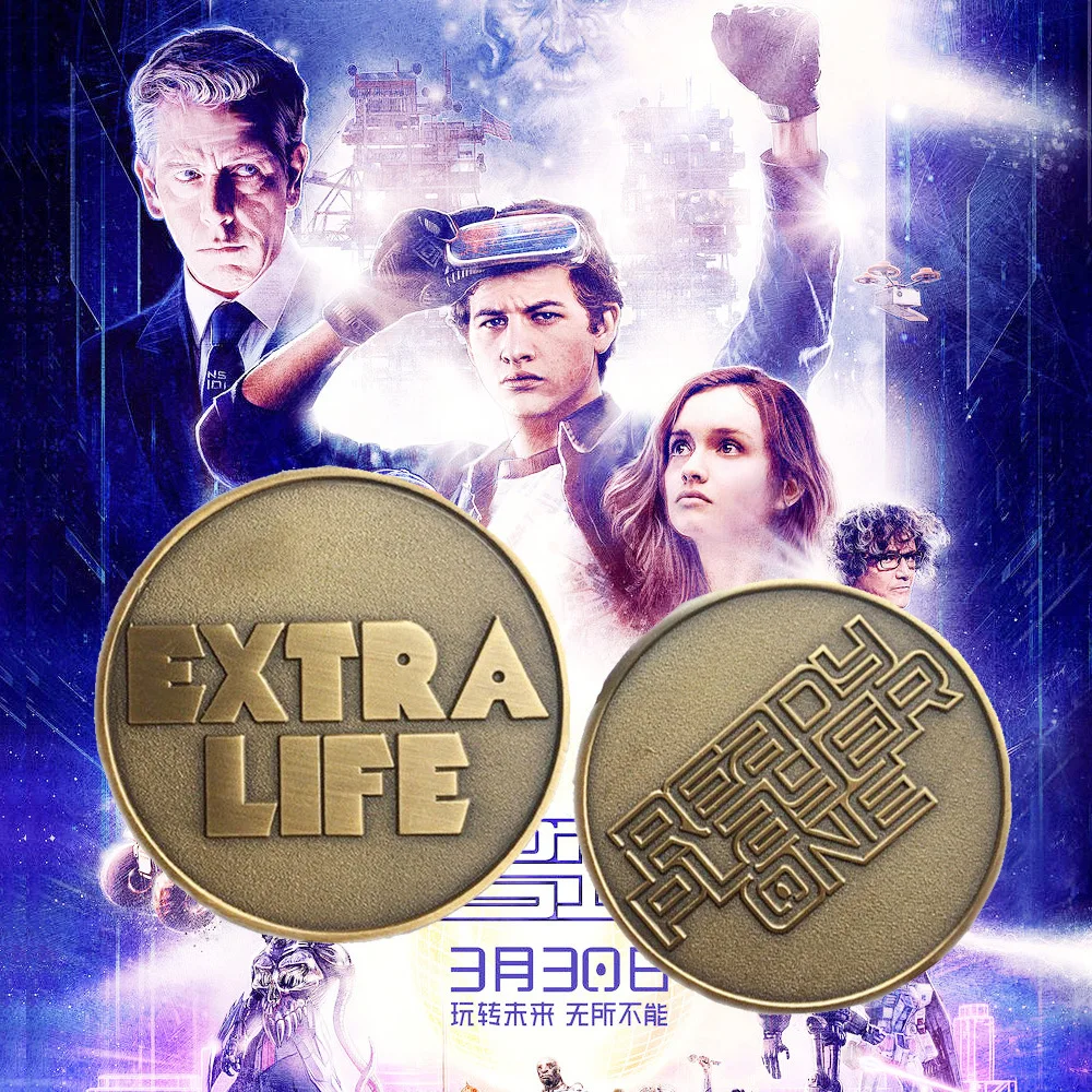 

2018 Movie Ready Player One Keychain Music Band keyring Extra Life Coin Pendant Jewelry