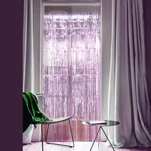 1 PACK Pink 3ft x 8ft Fringe Foil Curtain Party Tinsel Backdrop for Photography Room Wedding Birthday Showers Nursary Party