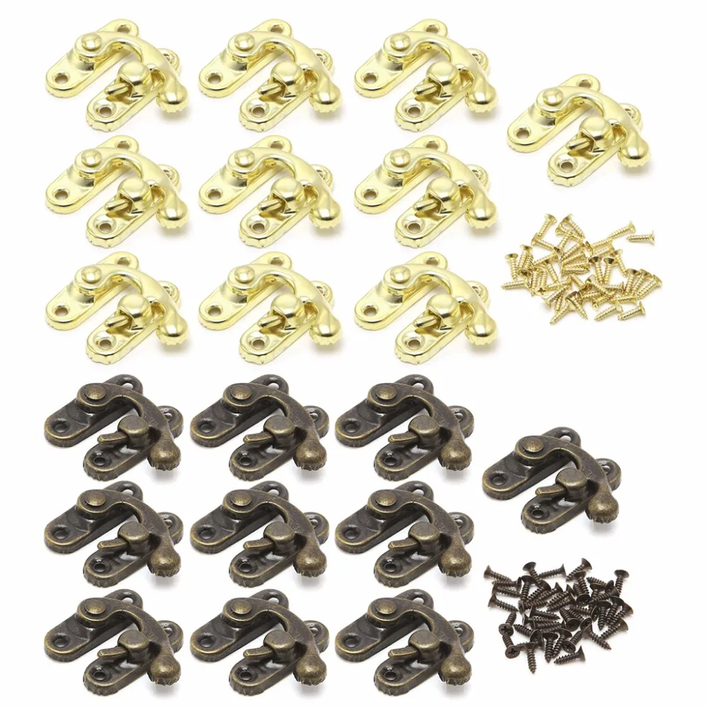 

OOTDTY 10x Antique Metal Catch Curved Buckle Horn Lock Clasp Hook Gift Jewelry Box Padlock 2 Color